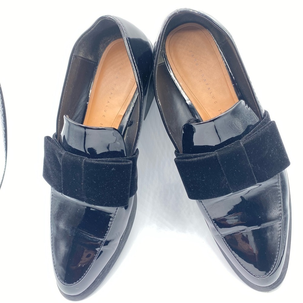 Zara Trafaluc Glossy Black Women’s Loafers with Velvet Bow EU 39 - Picture 10 of 16